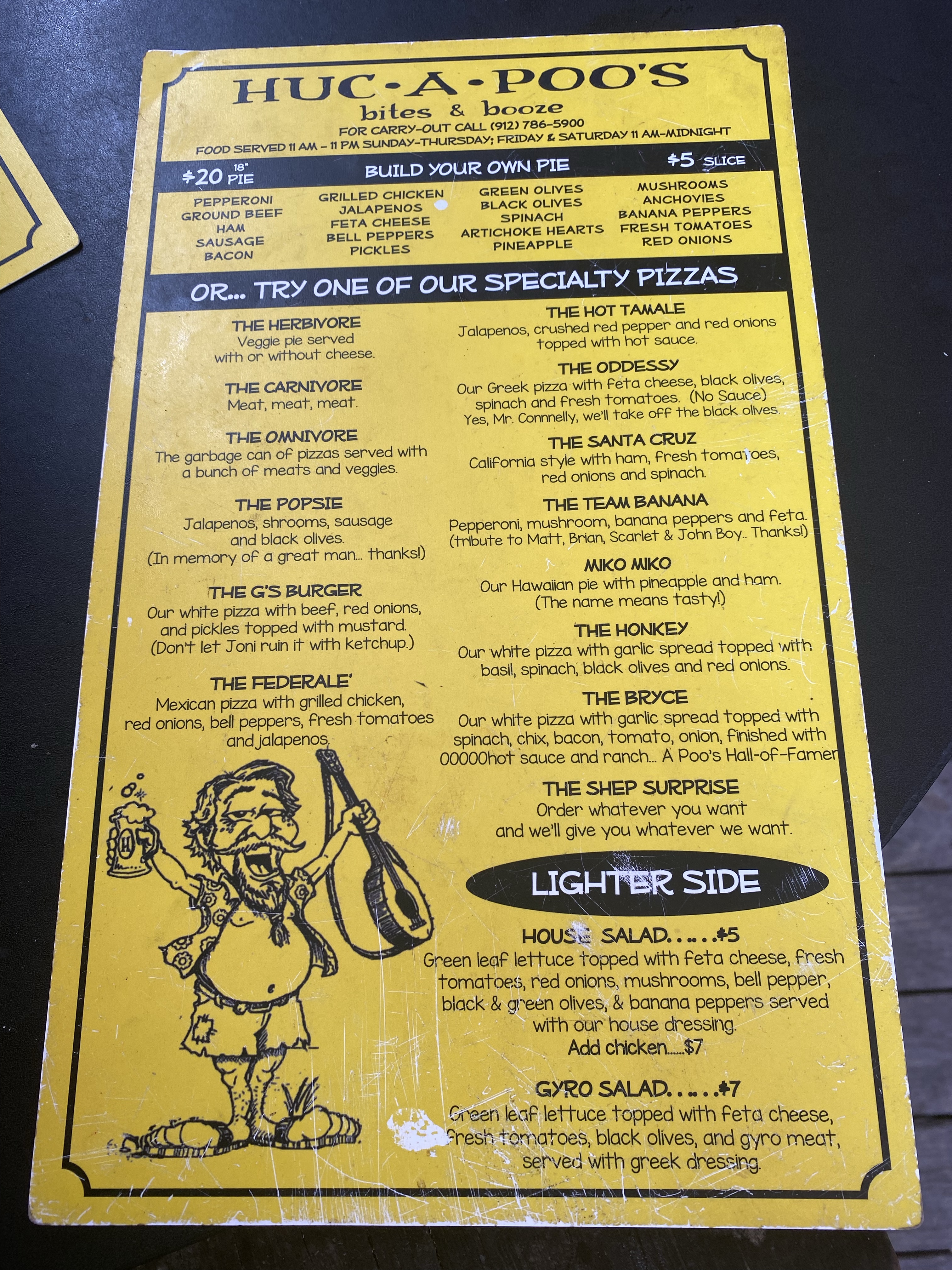 Huc-A-Poo's Menu on Tybee Island