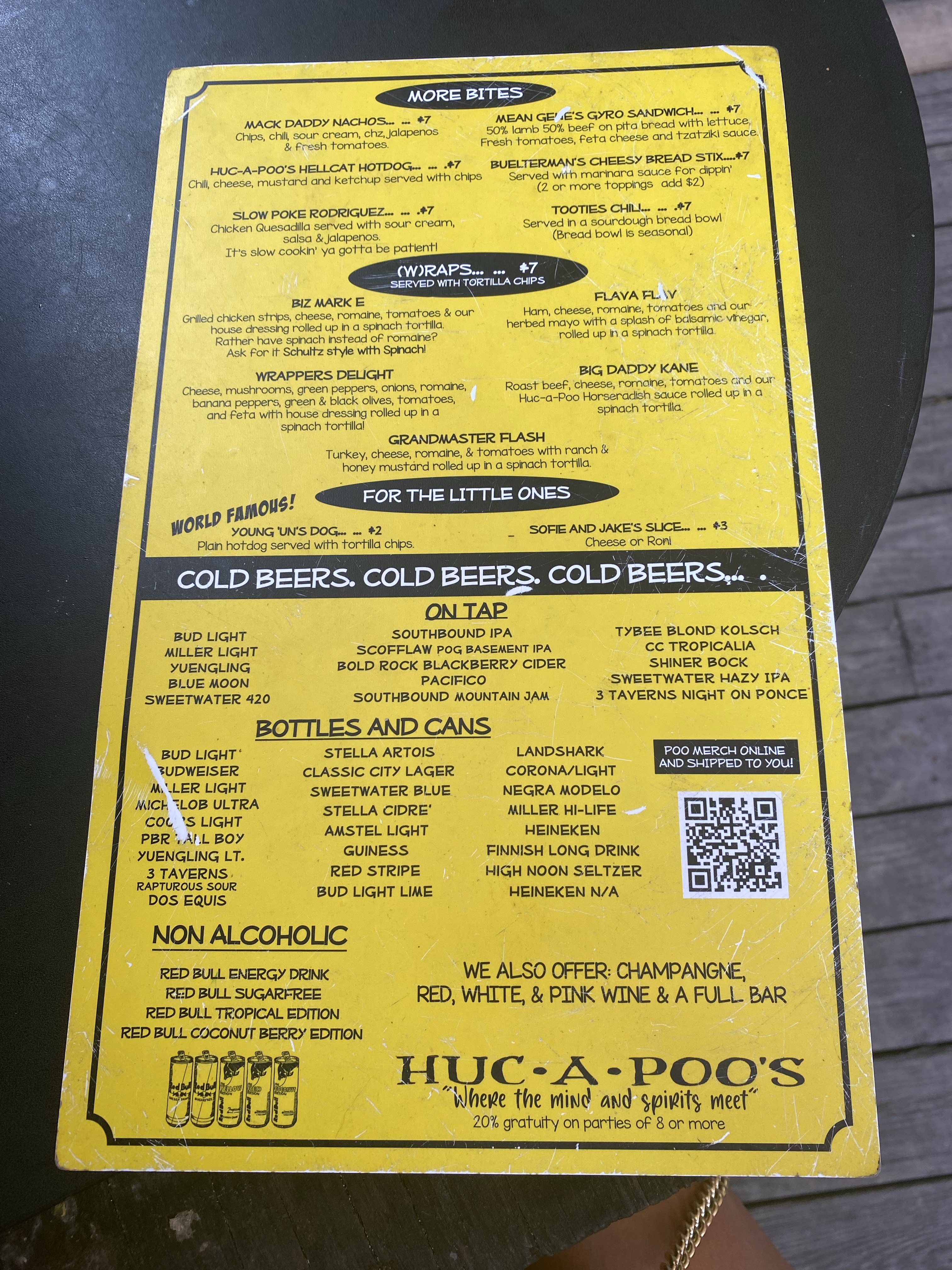 Huc-A-Poos Menu on Tybee Island